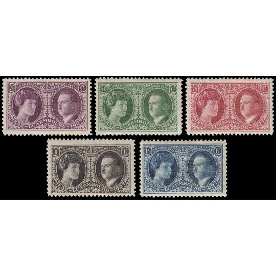 Luxemburgo 187/91 1927 Exposición Filatélica Internacional Gran Duquesa Carlota y el Príncipe Félix MNH Luxemburgo 187/91 1927 Exposición Filatélica Internacional Gran Duquesa Carlota y el Príncipe Félix MNH