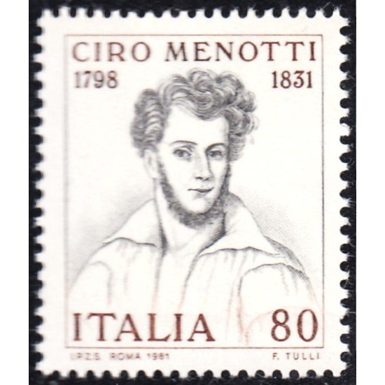 Italia Italy 1483 1981 150º Aniversario de la muerte del patriota Ciro Menotti MNH