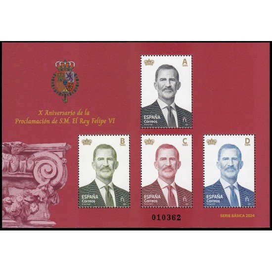 España Spain 5782 2024 Serie básica X aniversario de la proclamación de S.M.El Rey Felipe VI MNH Tarifa A B C y D España Spain 5782 2024 Serie básica X aniversario de la proclamación de S.M.El Rey Felipe VI MNH Tarifa A B C y D