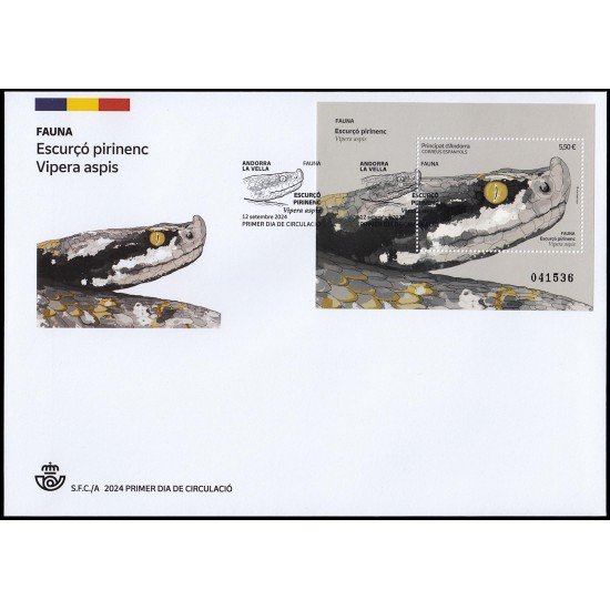Andorra Española 561 2024 Fauna Escurçó pirinenc Vispera aspis SPD Sobre Primer Día Andorra Española 561 2024 Fauna Escurçó pirinenc Vispera aspis SPD Sobre Primer Día