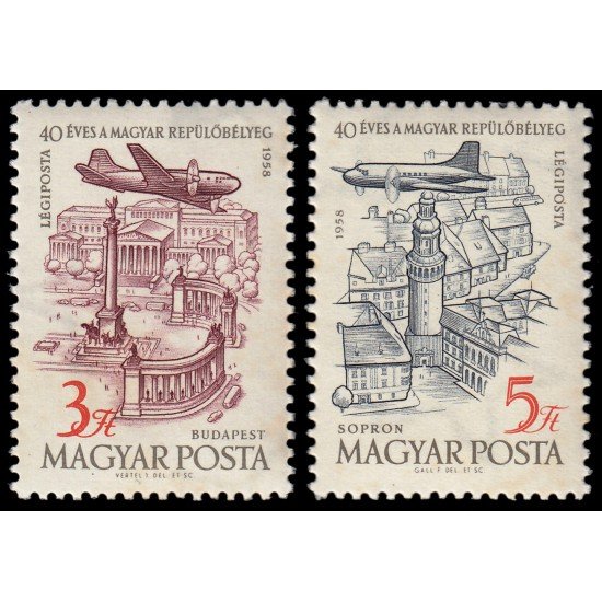 Hungría Hungary A 211/12 1958 40 aniv. del sello en Hungría MNH Hungría Hungary A 211/12 1958 40 aniv. del sello en Hungría MNH