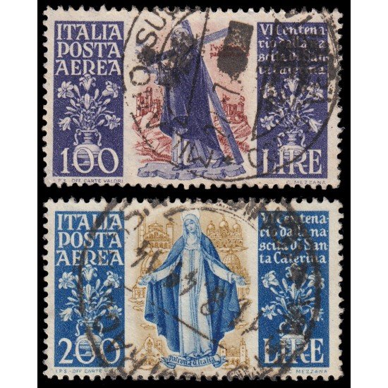 Italia Italy Aéreo 129/30 1948 6 Centenario del nacimiento de Santa Catalina de Siena Usados Italia Italy Aéreo 129/30 1948 6 Centenario del nacimiento de Santa Catalina de Siena Usados