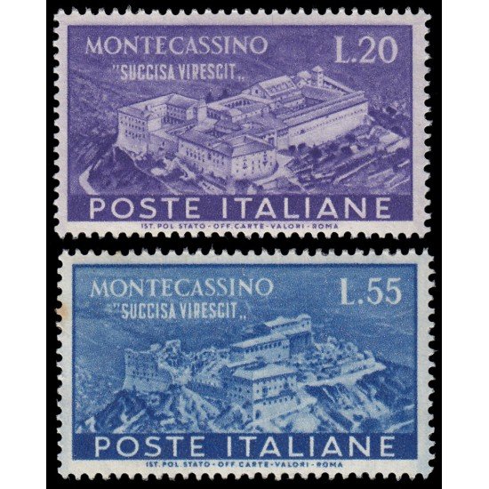 Italia Italy 602/03 1951 Reconstrucción de la Abadía de Montecassino MNH Italia Italy 602/03 1951 Reconstrucción de la Abadía de Montecassino MNH