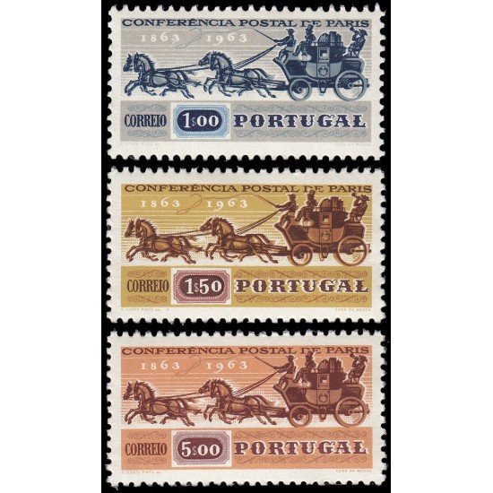 Portugal 919/21 1963 Centenario de la primera conferencia postal internacional de París MNH Portugal 919/21 1963 Centenario de la primera conferencia postal internacional de París MNH