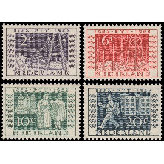 Holanda Netherlands 574/77 1952 Centenario de sellos y telégrafos estatales PTT MNH Holanda Netherlands 574/77 1952 Centenario de sellos y telégrafos estatales PTT MNH