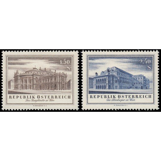 Österreich Austria 853/54 1955 Reconstrucción de Teatros de Viena MH Österreich Austria 853/54 1955 Reconstrucción de Teatros de Viena MH