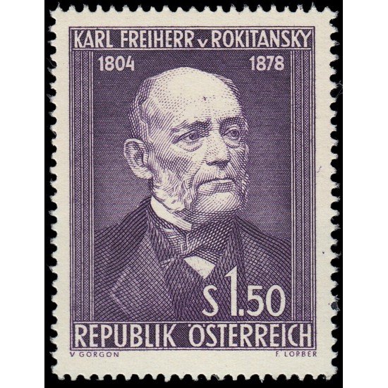 Österreich Austria 831 1954 150 aniv. del nacimiento de Karl Freiherr von Rokitansky MH Österreich Austria 831 1954 150 aniv. del nacimiento de Karl Freiherr von Rokitansky MH