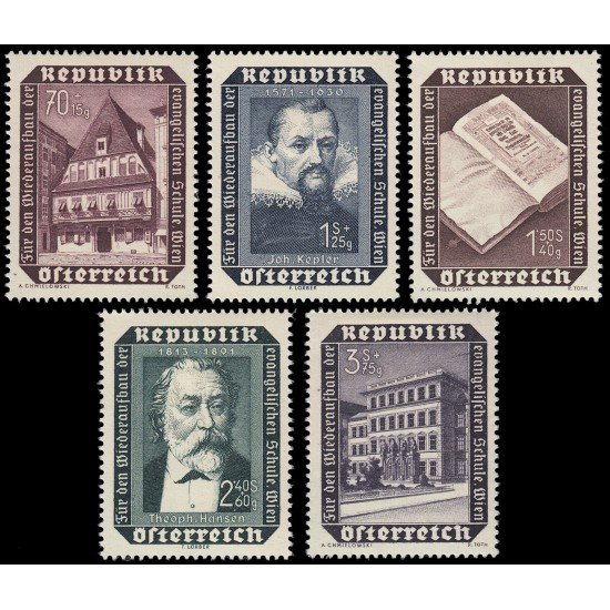 Österreich Austria 822/26 1953 Reconstrucción de la escuela evangélica de Viena MH Österreich Austria 822/26 1953 Reconstrucción de la escuela evangélica de Viena MH