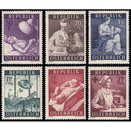 Österreich Austria 832/37 1954 En beneficio de las instituciones de Sanidad pública MH Österreich Austria 832/37 1954 En beneficio de las instituciones de Sanidad pública MH