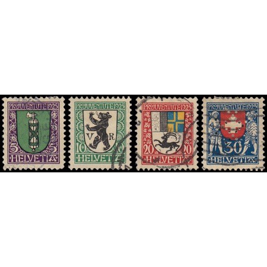Suiza Switzerland 218/21 1925 Pro juventud Escudo de armas de cantones o Suiza Usados Suiza Switzerland 218/21 1925 Pro juventud Escudo de armas de cantones o Suiza Usados