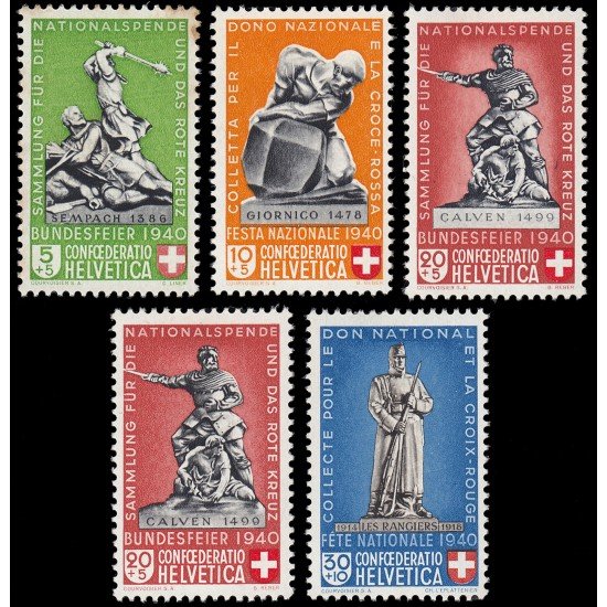 Suiza Switzerland 349/53 1940 Monumentos de guerra Batalla de Sempach 1386 Fiesta Nacional 1940 MH