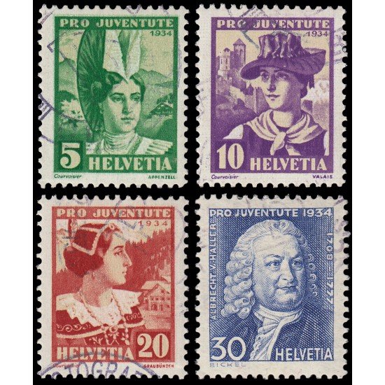 Suiza Switzerland 278/81 1934 Pro juventud Albrecht von Haller Usados Suiza Switzerland 278/81 1934 Pro juventud Albrecht von Haller Usados