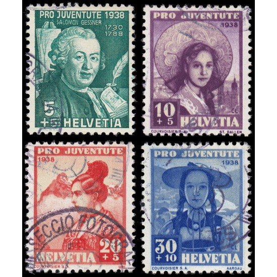 Suiza Switzerland 316/19 1938 Pro juventud Salomón Gessner Usados Suiza Switzerland 316/19 1938 Pro juventud Salomón Gessner Usados