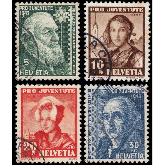 Suiza Switzerland 380/83 1942 Pro juventud N. Riggenbach y K. Escher von der Linth Usados