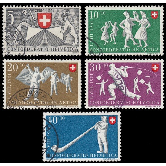 Suiza Switzerland 507/11 1951 Sexto centenario de la entrada de Zurich en la Confederación Usados Suiza Switzerland 507/11 1951 Sexto centenario de la entrada de Zurich en la Confederación Usados