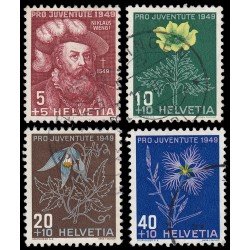 Suiza Switzerland 493/96 1949 Pro juventud Nicolás Wengi Flores flowers Usados Suiza Switzerland 493/96 1949 Pro juventud Nicolás Wengi Flores flowers Usados