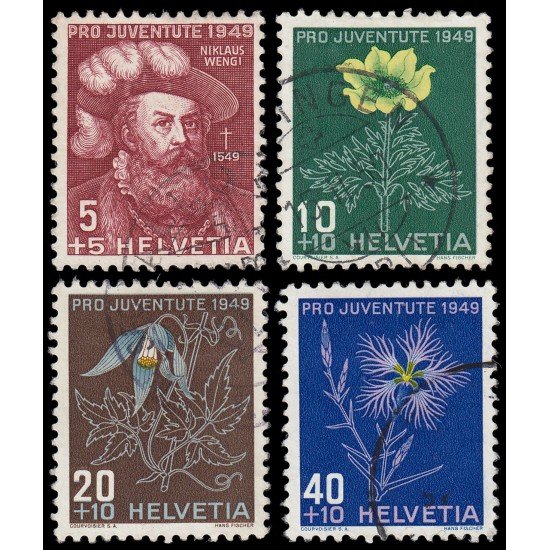 Suiza Switzerland 493/96 1949 Pro juventud Nicolás Wengi Flores flowers Usados Suiza Switzerland 493/96 1949 Pro juventud Nicolás Wengi Flores flowers Usados