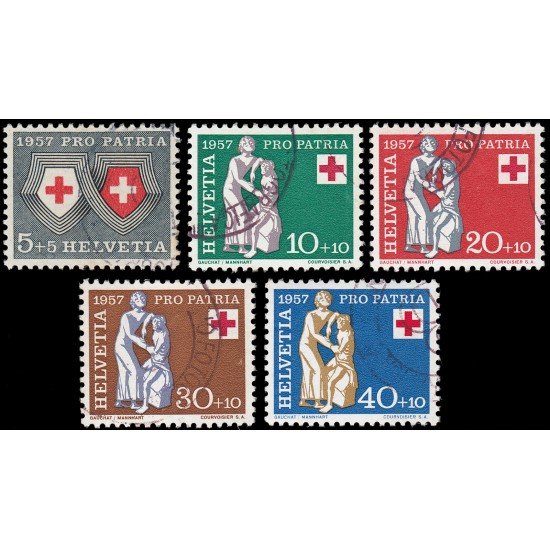 Suiza Switzerland 590/94 1957 Pro patria Persona necesitada y asistente, Cruz Roja Usados