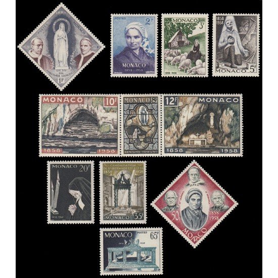Monaco 492/02 1958 Centenario de las apariciones de Lourdes MNH Monaco 492/02 1958 Centenario de las apariciones de Lourdes MNH