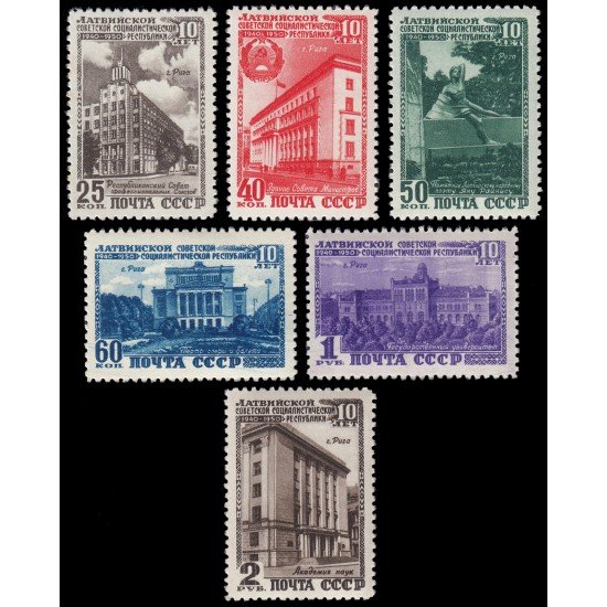 Rusia 1477/82 1950 10 aniv. de la república soviética de Letonia Vistas de Riga MNH