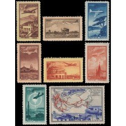 Rusia A 90/97 1949 Avión sobrevolando diferentes lugares MNH Rusia A 90/97 1949 Avión sobrevolando diferentes lugares MNH