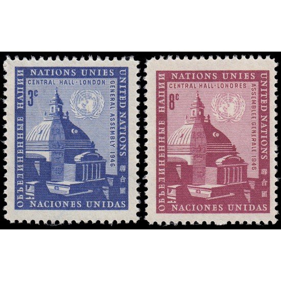 Naciones Unidas New York 58/59 1958 10 aniv. de la primera asamblea general en Central Hall de Londres MNH Naciones Unidas New York 58/59 1958 10 aniv. de la primera asamblea general en Central Hall de Londres MNH