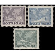 Polonia Poland 554/56 1949 75 aniv. de la U.P.U. MNH