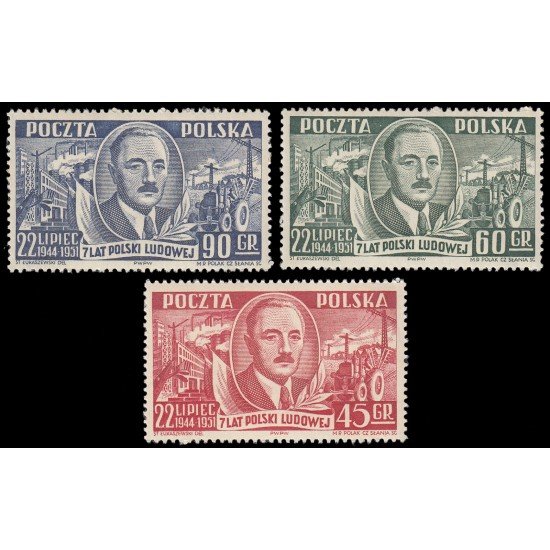 Polonia Poland 616/18 1951 7 aniv. de la República Popular MNH Polonia Poland 616/18 1951 7 aniv. de la República Popular MNH