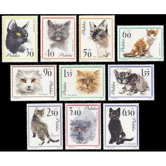 Polonia Poland 1332/41 1964 Gatos diversos MNH Polonia Poland 1332/41 1964 Gatos diversos MNH