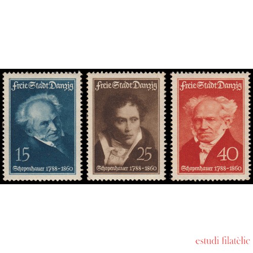 Danzig 235/37 1938 150 aniv. del nacimiento del filósofo Arthur Schopenhauer MNH