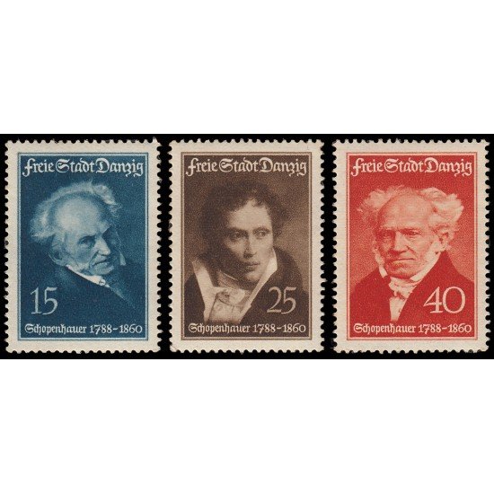 Danzig 235/37 1938 150 aniv. del nacimiento del filósofo Arthur Schopenhauer MNH