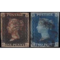 Gran Bretaña 1/2 1840 Reina Victoria Penny Black Penny Blue Usados Gran Bretaña 1/2 1840 Reina Victoria Penny Black Penny Blue Usados