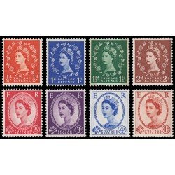 Gran Bretaña 343/50 1958-60 Elizabeth II Sellos anteriores con dos bandas verticales negras en el reverso MH Gran Bretaña 343/50 1958-60 Elizabeth II Sellos anteriores con dos bandas verticales negras en el reverso MH