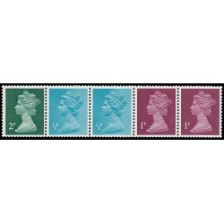 Gran Bretaña 605e 1974 Reina Isabel II Tira de bobina multivalor de 5 peniques MNH Gran Bretaña 605e 1974 Reina Isabel II Tira de bobina multivalor de 5 peniques MNH