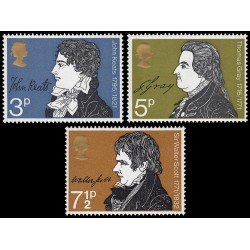 Gran Bretaña 640/42 1971 Aniversarios literarios John Keats, Thomas Gray, Sir Walter Scott MNH Gran Bretaña 640/42 1971 Aniversarios literarios John Keats, Thomas Gray, Sir Walter Scott MNH