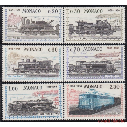 Monaco 752/57 1968 Centenario del enlace ferroviario con Niza MNH
