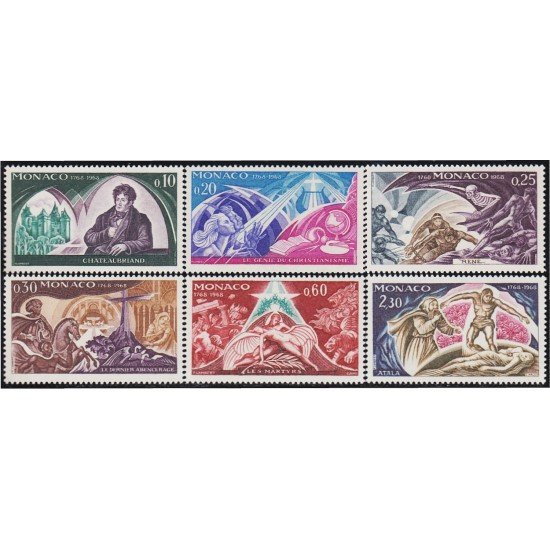 Monaco 758/63 1968 200º Anivrsario de F. René vizconde de Chateaubriand MNH Monaco 758/63 1968 200º Anivrsario de F. René vizconde de Chateaubriand MNH