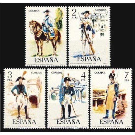 España Spain 2277/81 1975 Uniformes militares MNH España Spain 2277/81 1975 Uniformes militares MNH