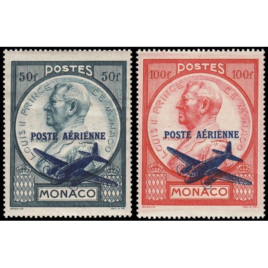 Monaco A 13/14 1946 Sello de 1946 con sobrecarga Luis II Avión MNH