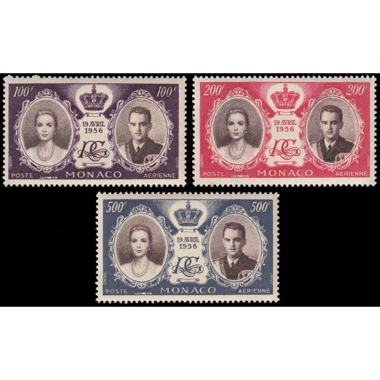 Monaco A 63/65 1956 Boda Principesca Rainiero y Grace MNH