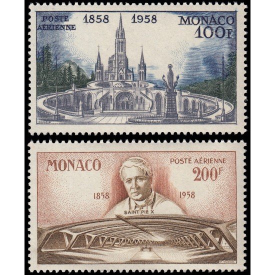 Monaco A 69/70 1958 Centenario de las Apariciones de Lourdes Basílica Pio X MNH