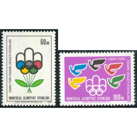 DEP3/S Chipre turco Turkish Cyprus  Nº 20/21  1976 JJOO DE Montreal Paloma  Anillos olímpicos Lujo