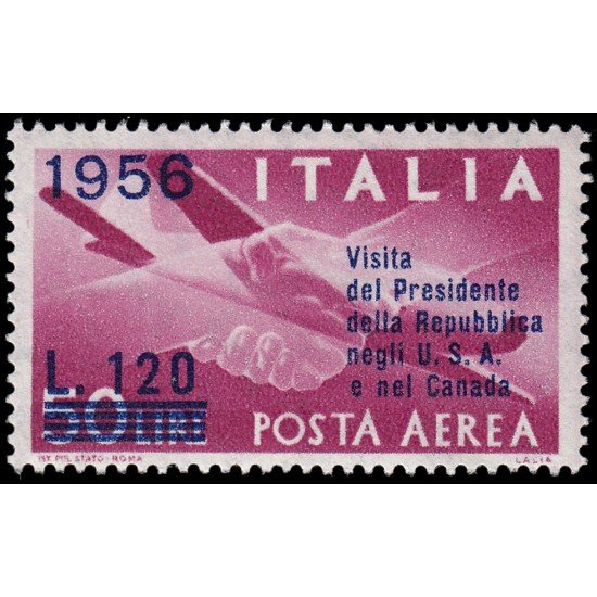 Italia Italy Aéreo 140 1956 Visita del presidente al Canadá Avión MNH