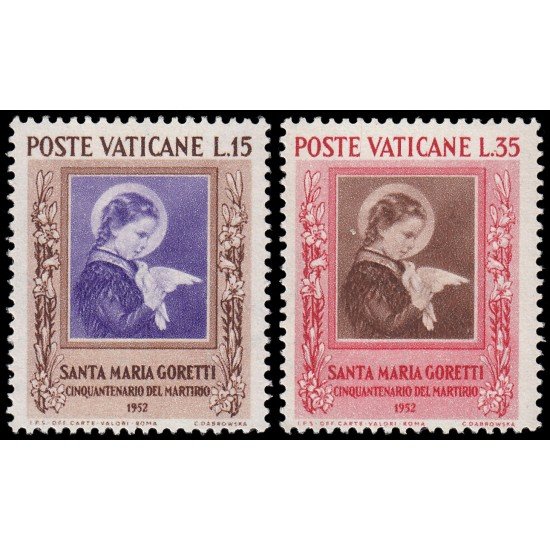 Vaticano 174/75 1953 50º Aniv. del martirio de Sta. Mª Goretti MNH Vaticano 174/75 1953 50º Aniv. del martirio de Sta. Mª Goretti MNH