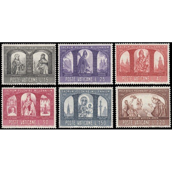 Vaticano 451/56 1966  Milenario del cristianismo en Polonia MNH
