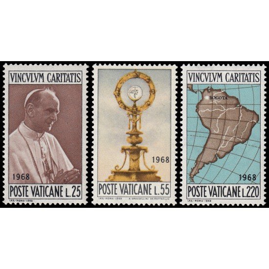 REL/S Vaticano 479/81 1968  39 Congreso eucarístico internacional Bogota Custodia  Mapa Pablo VI MNH