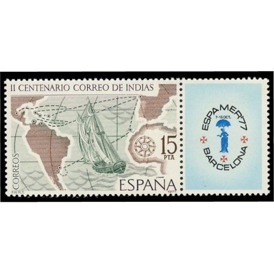 España Spain 2437 1977 Correo de Indias Espamer 77 II Centenario de la Real Ordenanza reguladora del Correo Marítimo MNH España Spain 2437 1977 Correo de Indias Espamer 77 II Centenario de la Real Ordenanza reguladora del Correo Marítimo MNH