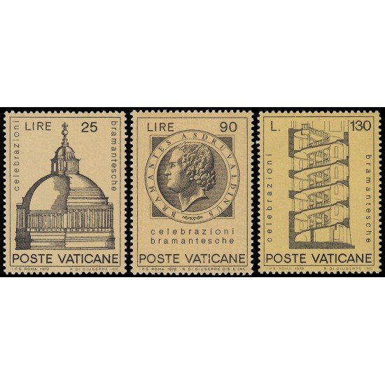 REL/S Vaticano 533/35 1972  Bramante arquitecto Edificio Escalera Efigie MNH