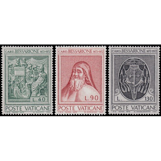 REL/S Vaticano 549/51 1972  5º Centenario de la muerte del Cardenal Bessarione MNH