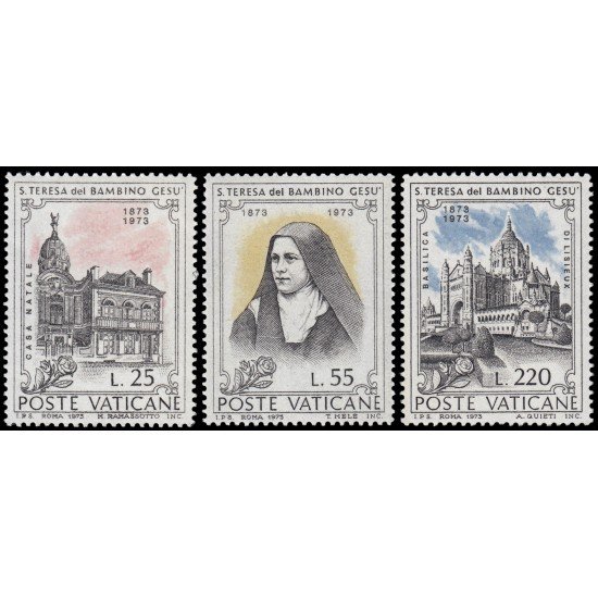 REL/S Vaticano 555/57 1973  Centenario de Sta. Teresa del niño Jesús Casa Retrato Basílica MNH